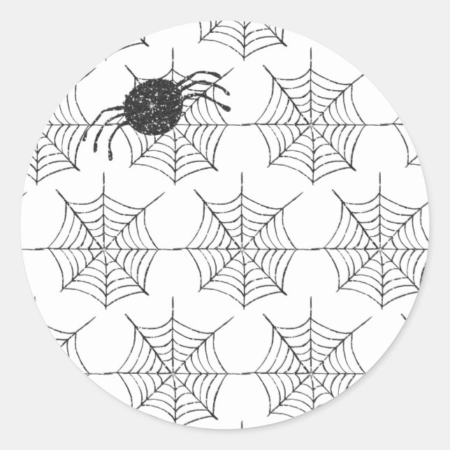 Classic Black White Spider Web Halloween Party Classic Round Sticker (Front)
