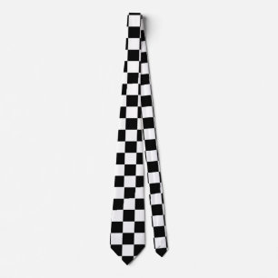 Classic Black White Squares Retro Chequerboard Tie