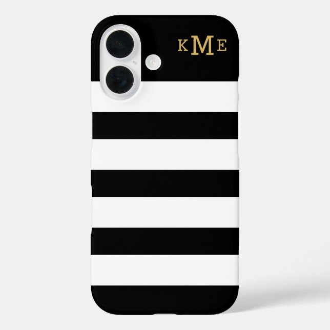 Classic Black White Striped Monogram Case-Mate iPhone Case (Back)