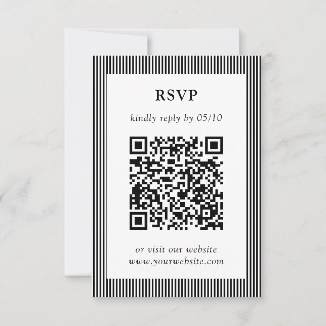 Classic Black & White Striped QR Code RSVP Wedding (Front)
