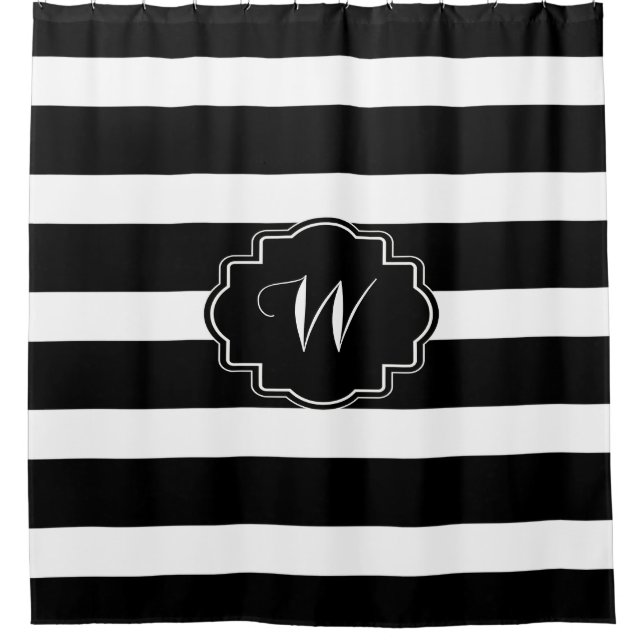 Classic Black & White Stripes Shower Curtain (Front)