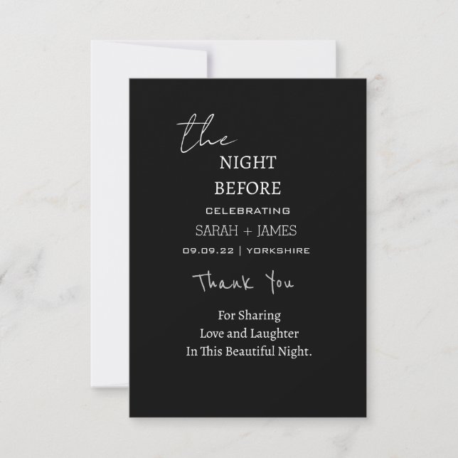 Classic Black & White The Night Before Wedding  Thank You Card (Front)
