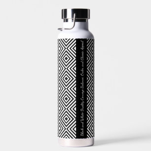 Classic Black White Tiles Pattern Tagline Water Bottle