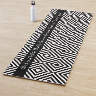 Classic Black White Tiles Pattern Tagline Yoga Mat