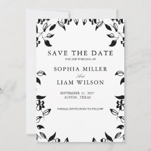 Classic Black White WEDDING Floral Save the Date  Invitation