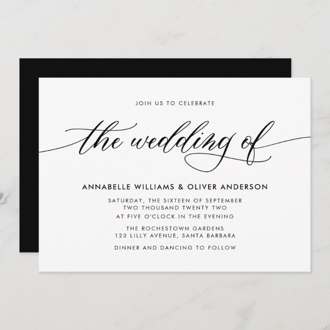 Classic Black & White Wedding Invitation (Front/Back)