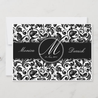 Classic black & white wedding invitation card A001