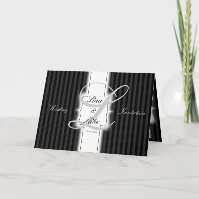 Classic black & white wedding invitation card A007 (Front)