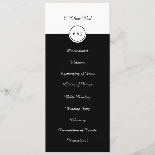 Classic Black & White Wedding Program Programme (Front)