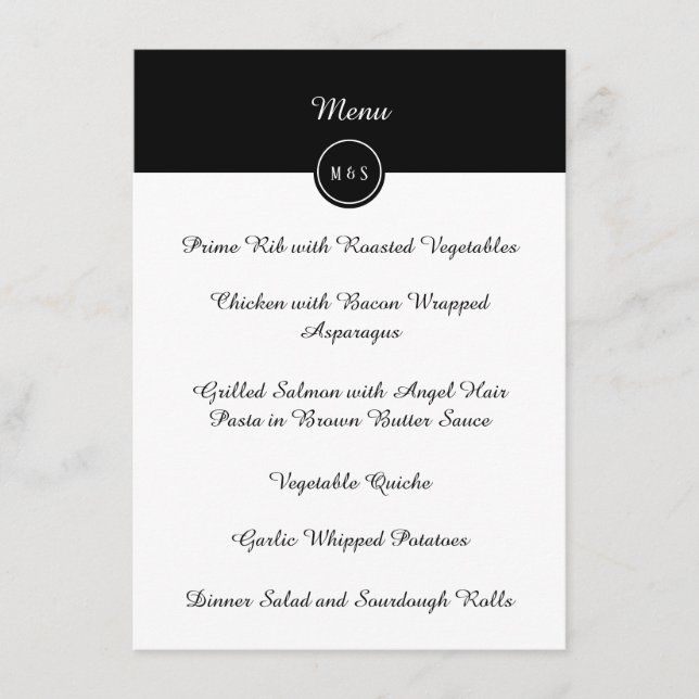 Classic Black & White Wedding Reception Menu (Front)