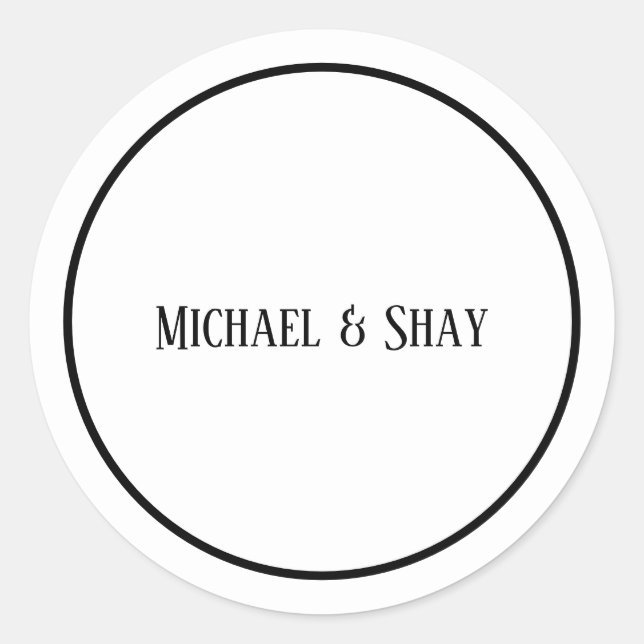 Classic Black & White Wedding Round Sticker (Front)