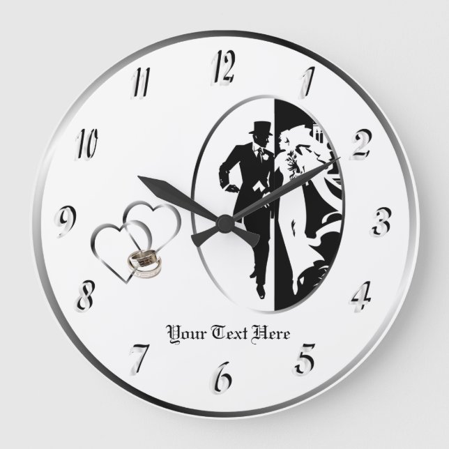 Classic Black White Wedding Wall Clock Customise (Front)