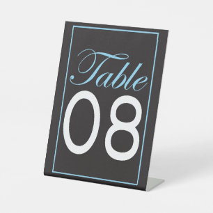 Classic black & white with light blue trim table # pedestal sign