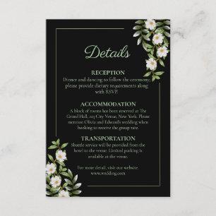 Classic Black with White Camellia Wedding  Enclosure Card