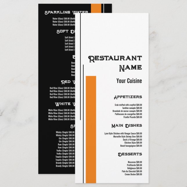 Classic Block Colour, Restaurant Slimline Menu (Front/Back)