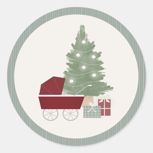 Classic Blocks and Carriage Baby Shower Srickers Round Sticker (Front)