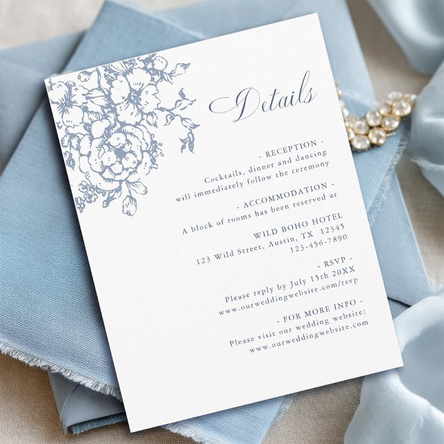 Classic Bloom Garden Dusty Blue Wedding Details Enclosure Card (Creator Uploaded)