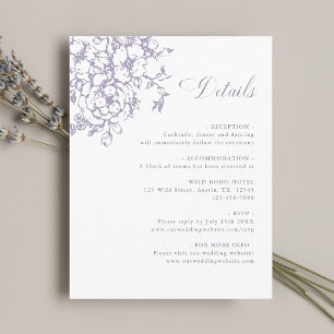 Classic Bloom Garden Lavender Wedding Details Enclosure Card