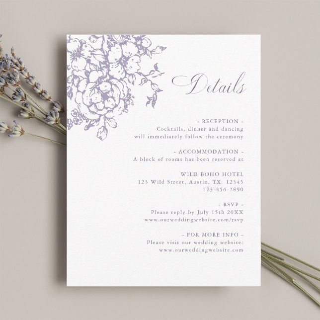 Classic Bloom Garden Lavender Wedding Details Enclosure Card (Creator Uploaded)