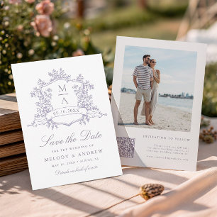 Classic Bloom Garden Lavender Wedding Photo  Save The Date