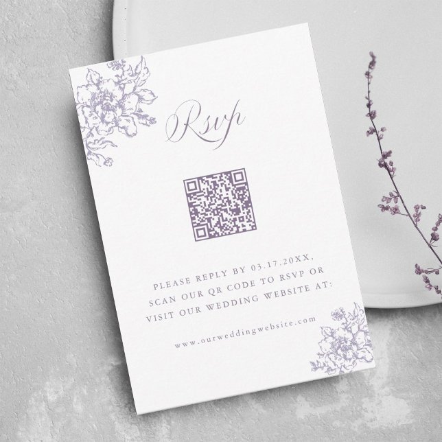 Classic Bloom Garden Lavender Wedding QR Code RSVP Card (Creator Uploaded)