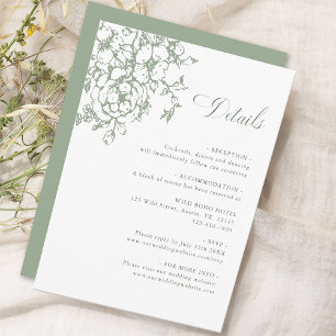 Classic Bloom Garden Sage Green Wedding Details Enclosure Card