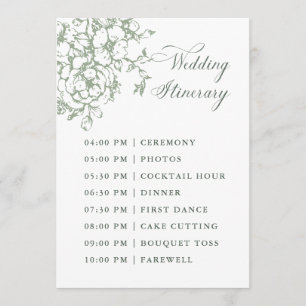 Classic Bloom Garden Sage Green Wedding Itinerary Programme