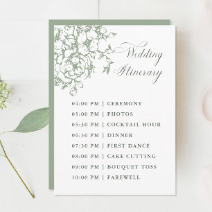 Classic Bloom Garden Sage Green Wedding Itinerary Programme
