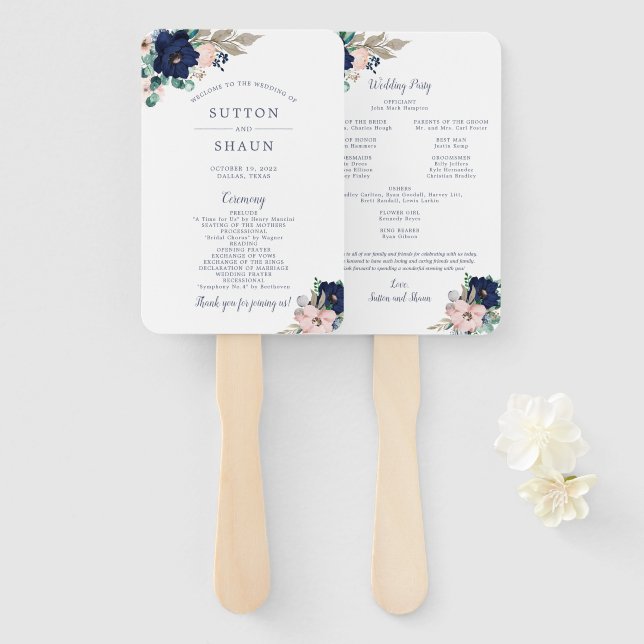 Classic Bloom Wedding Program Fan (Front and Back)