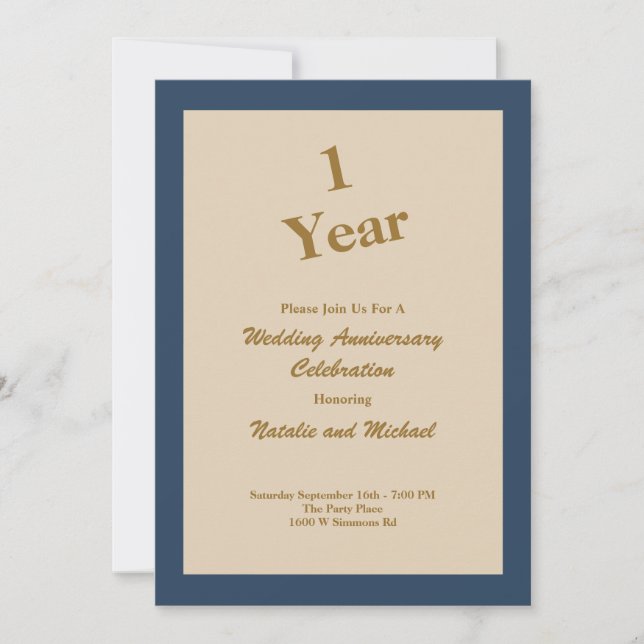 Classic Blue 1st Wedding Anniversary Invitation (Front)