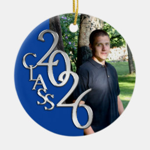 Classic Blue 2026 Graduate Photo Ceramic Tree Decoration