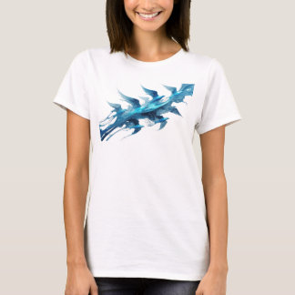 Classic Blue Abstract Birds Fashion Art T-Shirt