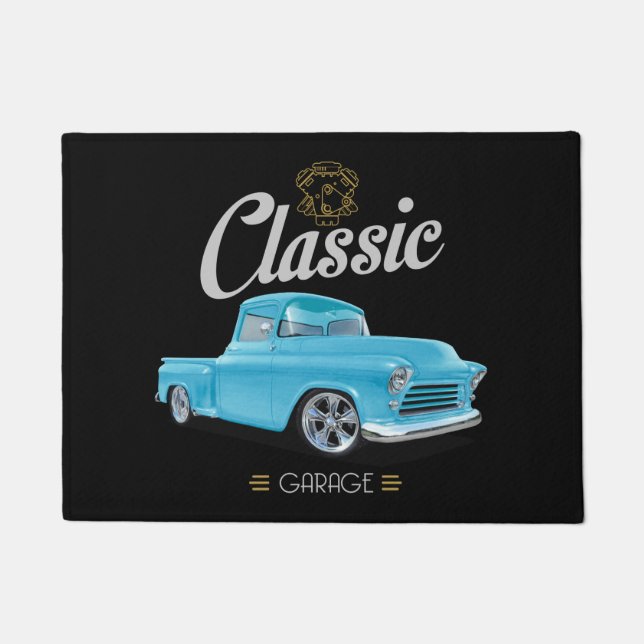 Classic Blue American Truck Garage Doormat (Front)