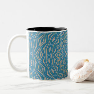 Classic Blue and Cappuchino Dome Effect Mandala Two-Tone Coffee Mug