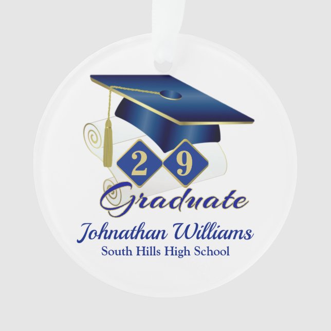 Classic Blue and Gold 20xx Graduate Photo Ornament (Front)