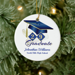 Classic Blue and Gold Graduate Ceramic Tree Decoration