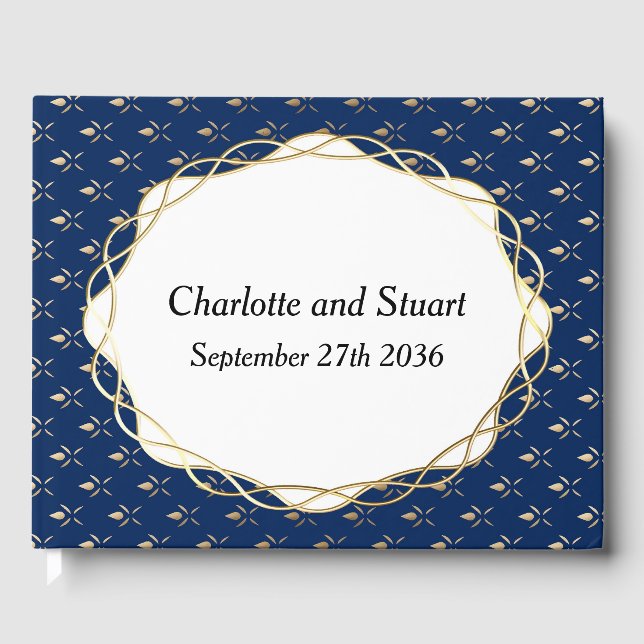 Classic Blue and Gold Wedding  Guest Book (Front)