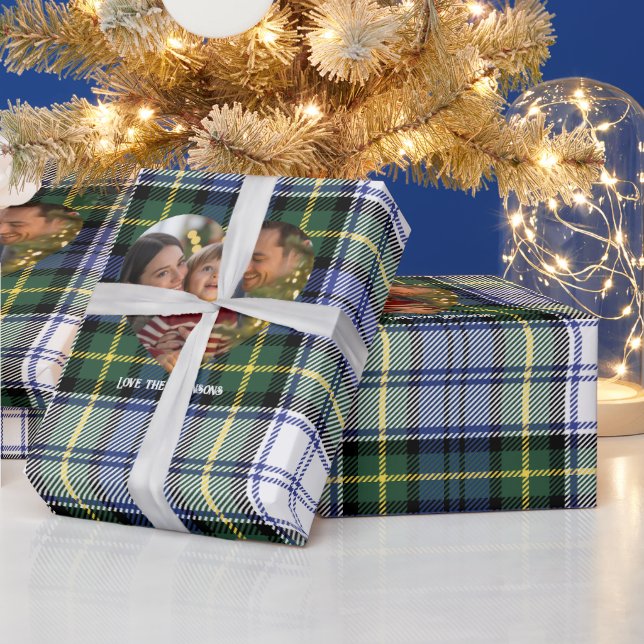 Classic Blue and Green Tartan Christmas Photo Wrapping Paper (Holidays)