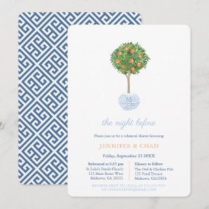 Classic Blue and Orange Wedding Rehearsal Dinner Invitation