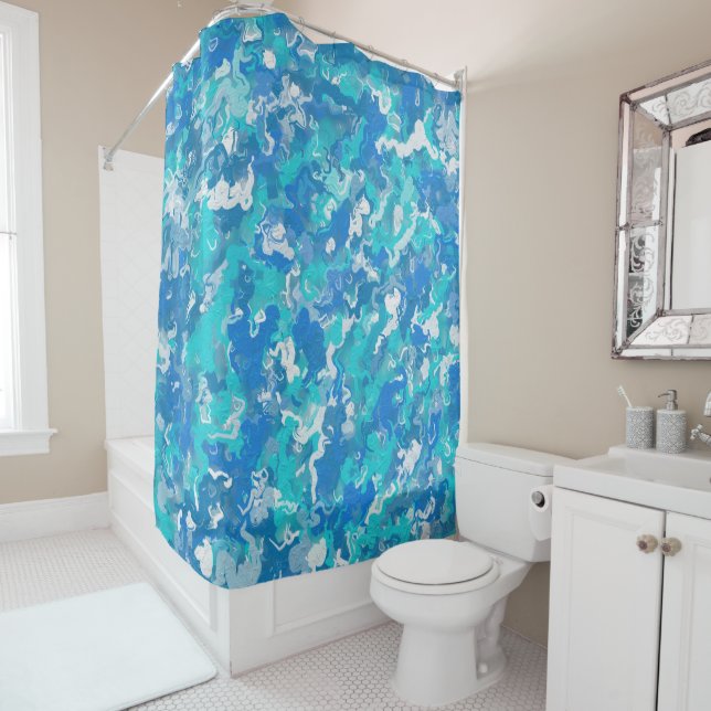 Classic Blue and Turquoise Paint Shower Curtain (In Situ)