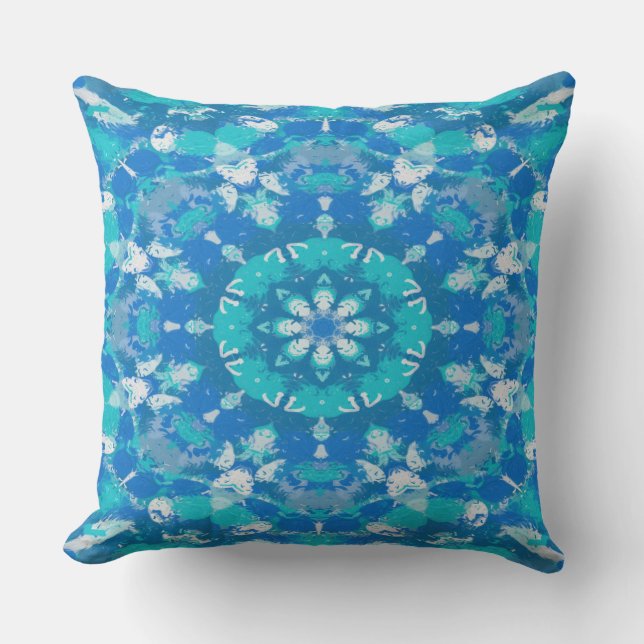 Classic Blue and Turquoise Snowflake Cushion (Front)