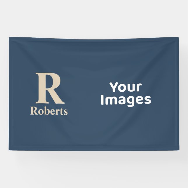 Classic Blue And Vanilla Initial/First/Family Name Banner (Horizontal)