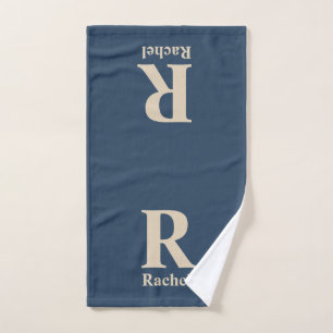 Classic Blue And Vanilla Initial/First/Family Name Hand Towel