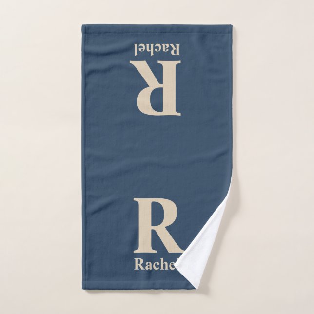 Classic Blue And Vanilla Initial/First/Family Name Hand Towel (Hand Towel)