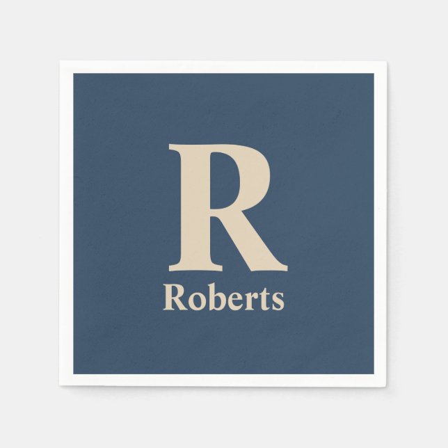 Classic Blue And Vanilla Initial/First/Family Name Napkin (Front)