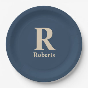 Classic Blue And Vanilla Initial/First/Family Name Paper Plate