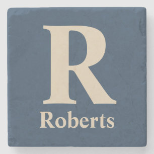 Classic Blue And Vanilla Initial/First/Family Name Stone Coaster