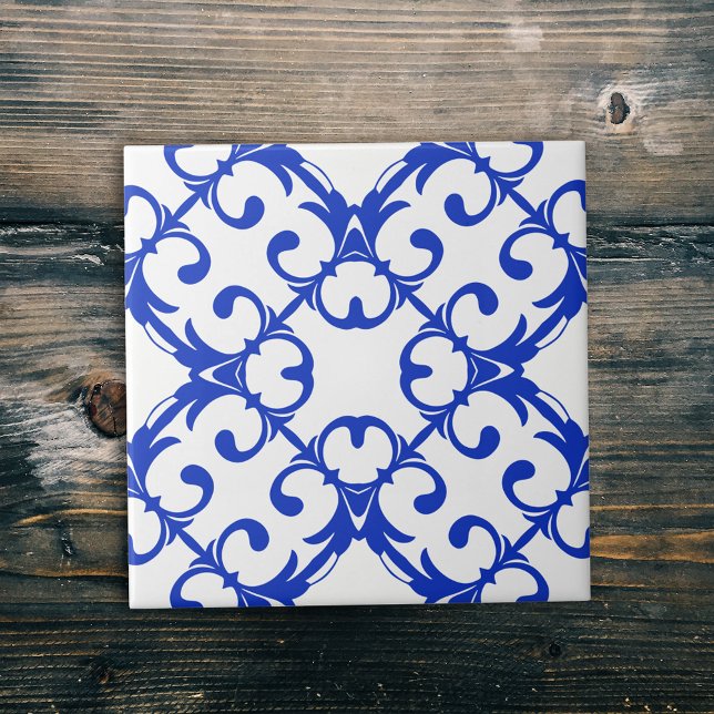 Classic Blue And White Azulejo Damask Pattern Tile (Creator Uploaded)