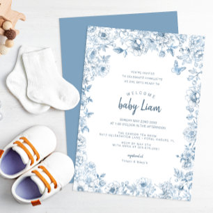 Classic Blue and White Chinoiserie Baby Shower Invitation