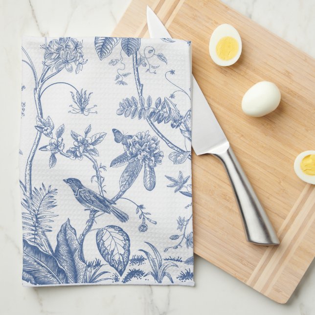 Classic Blue and White Chinoiserie Tea Towel (Quarter Fold)
